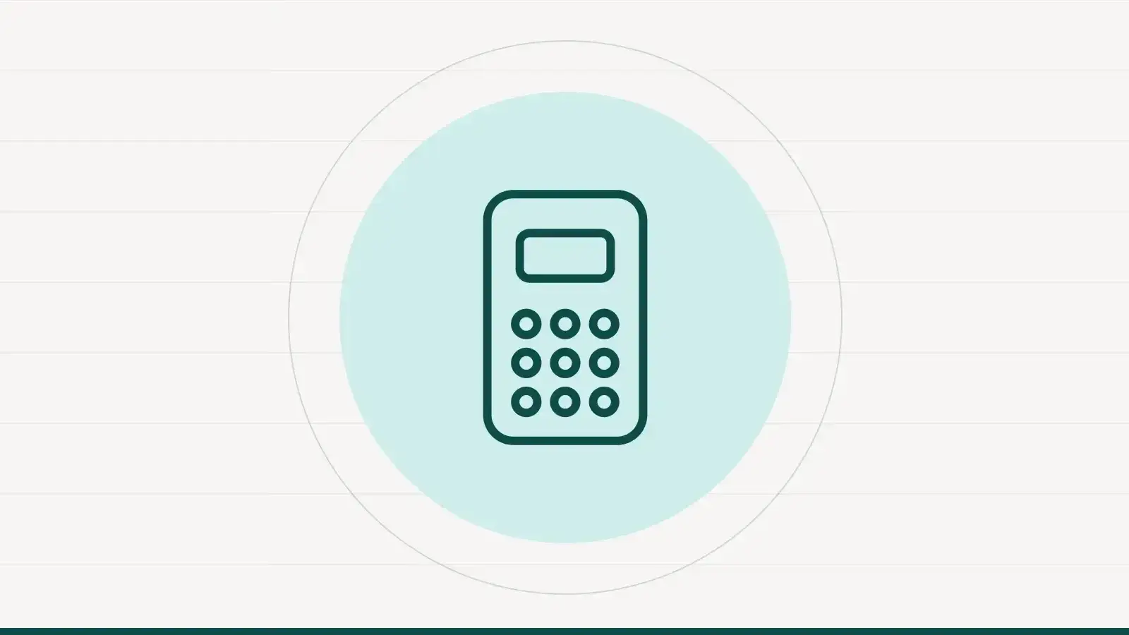 Pictogramme d'une calculatrice au trait, posé sur un disque vert d'eau
