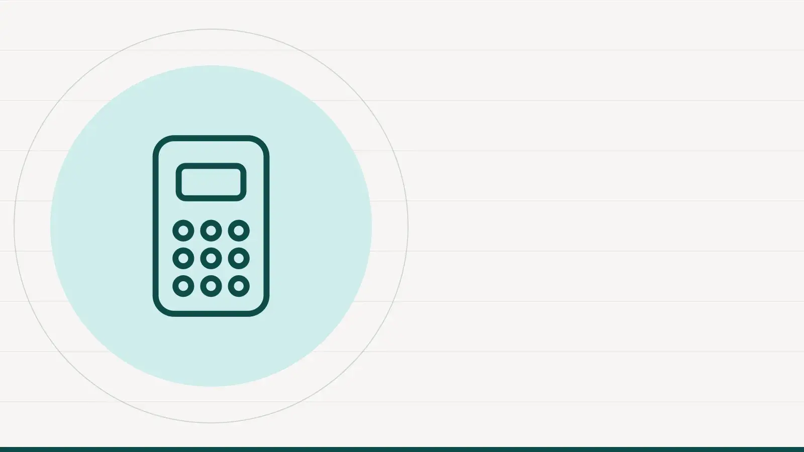 Pictogramme d'une calculatrice au trait, posé sur un disque vert d'eau