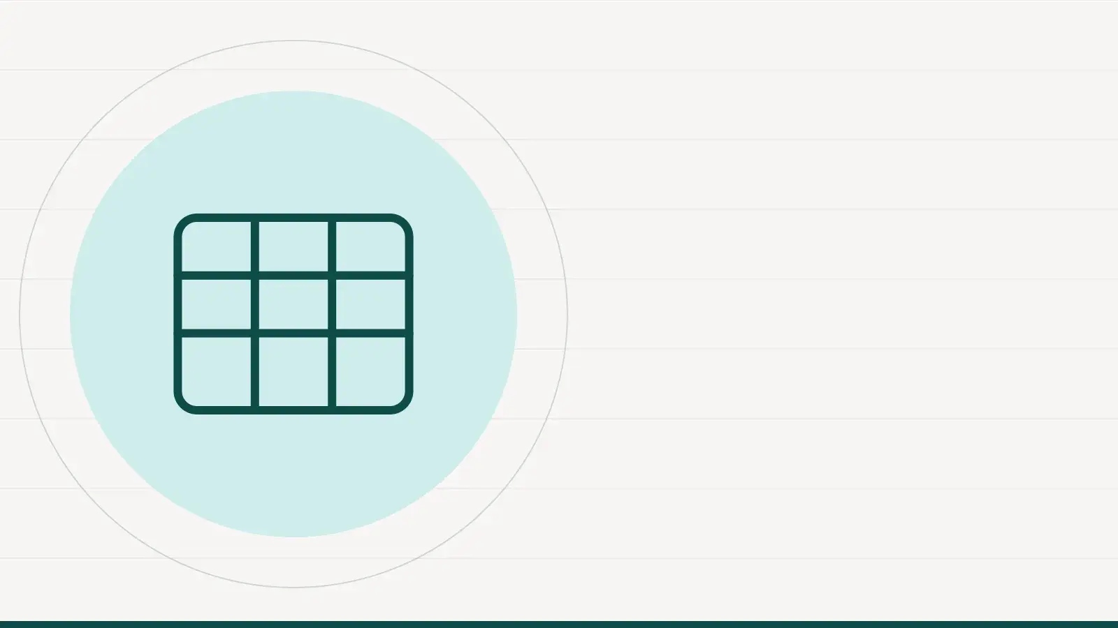 Pictogramme d'un tableau à colonnes au trait, posé sur un disque vert d'eau