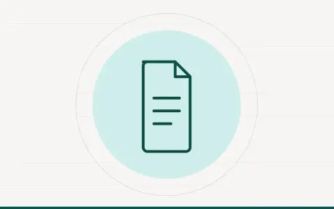 Pictogramme d'un document à lignes au trait, posé sur un disque vert d'eau