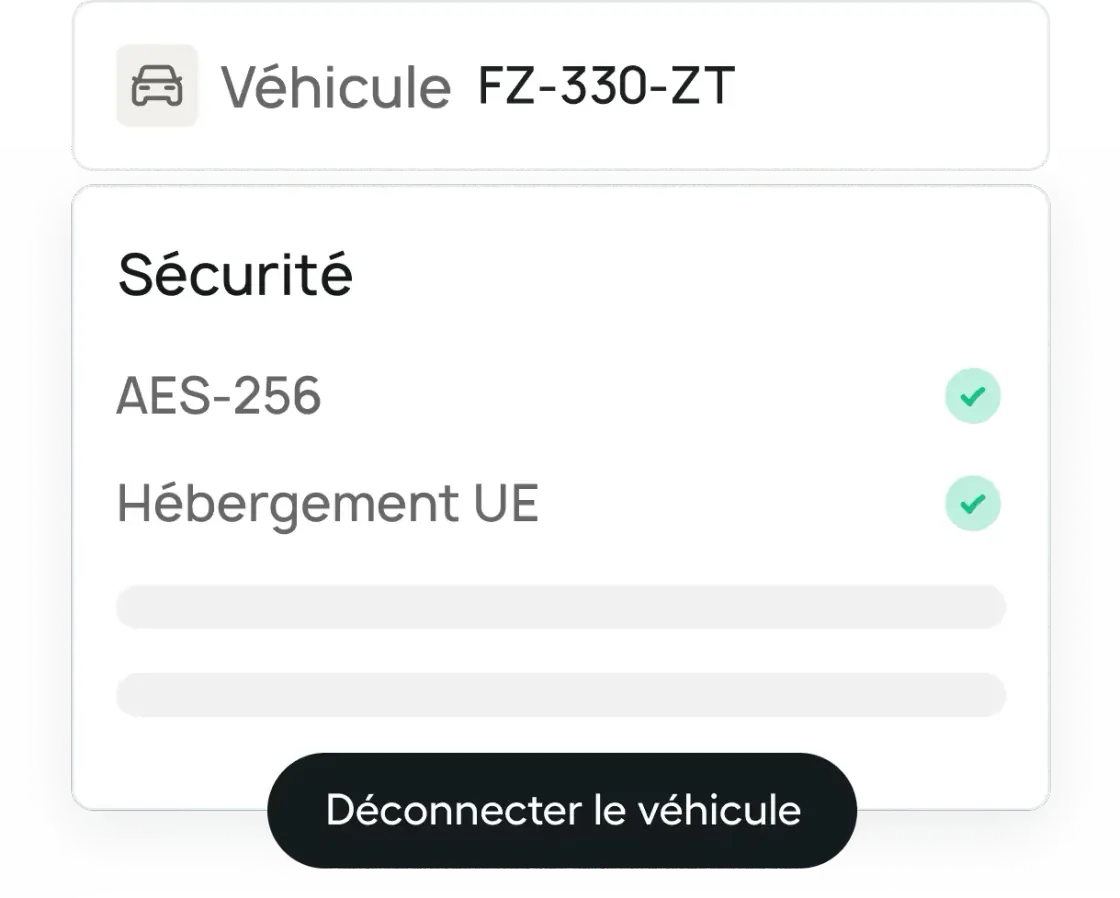 Fiche de connexion d'un véhicule et état de la remontée de données.
