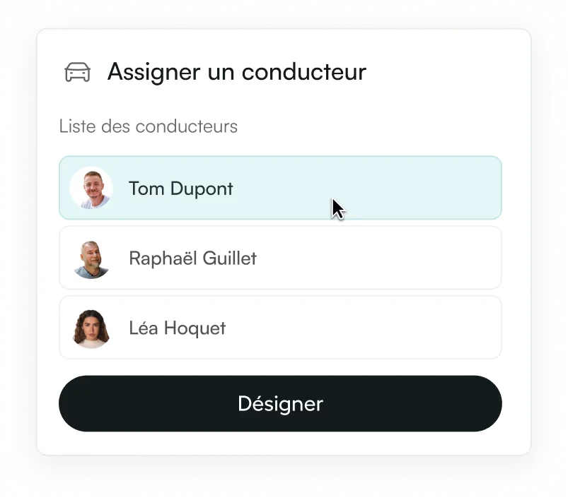 Écran de désignation du conducteur dans Evera Fleet.
