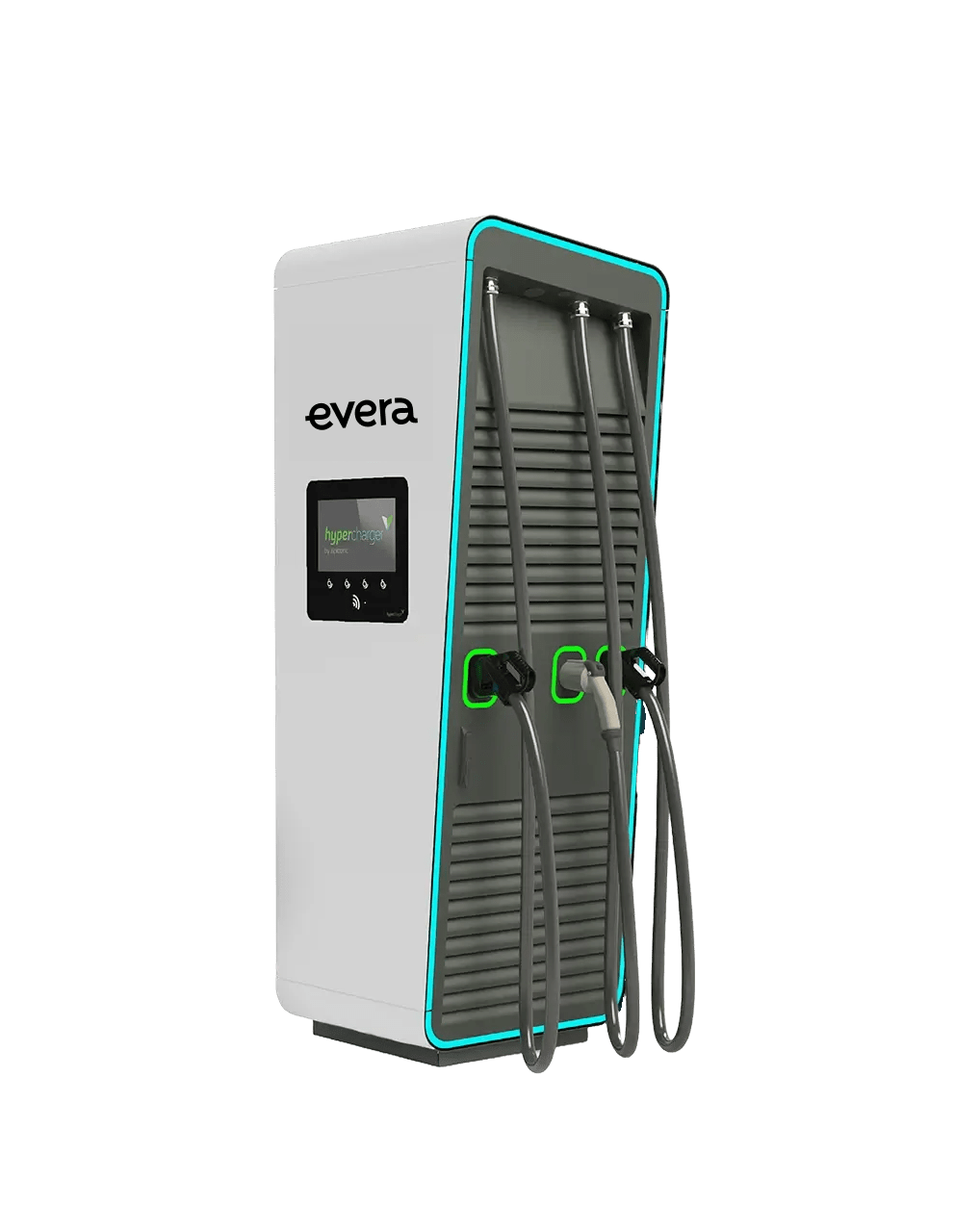 Station de recharge électrique Evera avec trois câbles de recharge et écran numérique