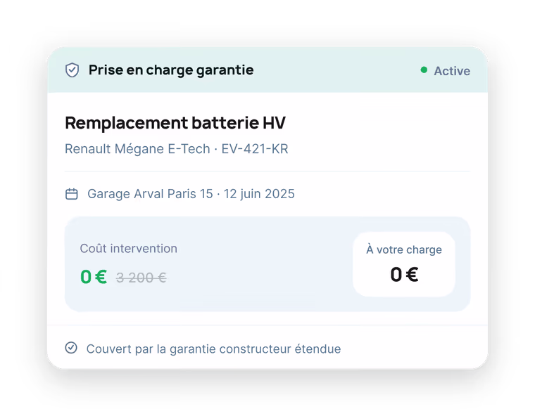 Écran d'une prise en charge sous garantie constructeur, reste à charge de zéro euro